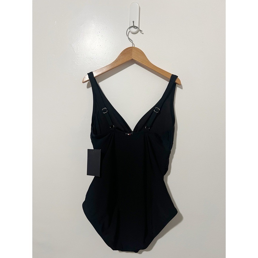 Tommy Hilfiger Womens Black Ring Detail Ruched One Piece Swimsuit Size 4 NEW - Picture 6 of 9